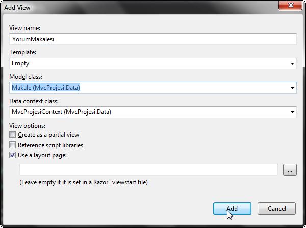 Makale View ekleme sayfası