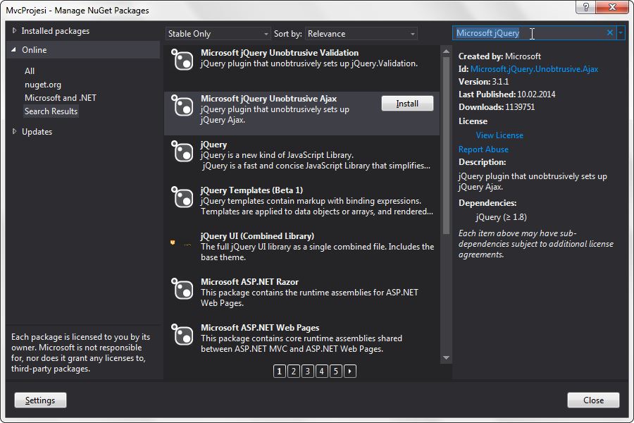 Ajax paket yükleme 1